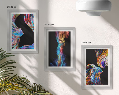 Tríptico enmarcado Abstracciones coloridas con rostros y formas dinámicas