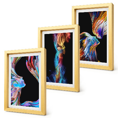 Tríptico enmarcado Abstracciones coloridas con rostros y formas dinámicas