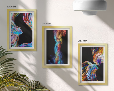 Tríptico enmarcado Abstracciones coloridas con rostros y formas dinámicas