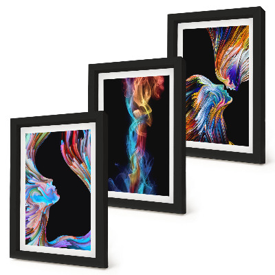 Tríptico enmarcado Abstracciones coloridas con rostros y formas dinámicas