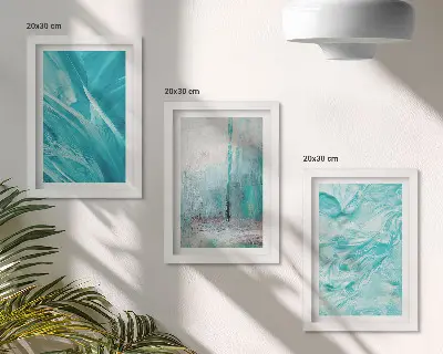 Juego de 3 cuadros decorativos con delicados patrones abstractos en tonos de azul