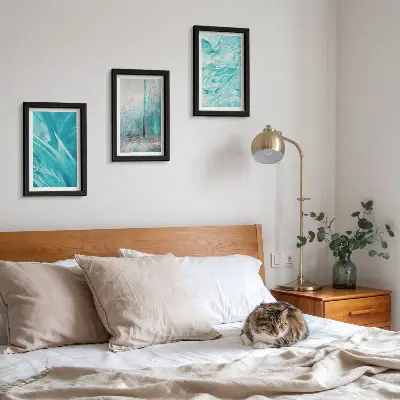 Juego de 3 cuadros decorativos con delicados patrones abstractos en tonos de azul
