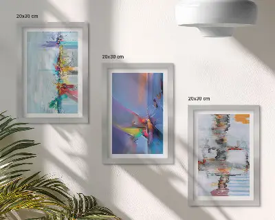 Tríptico enmarcado con diseño de composiciones abstractas