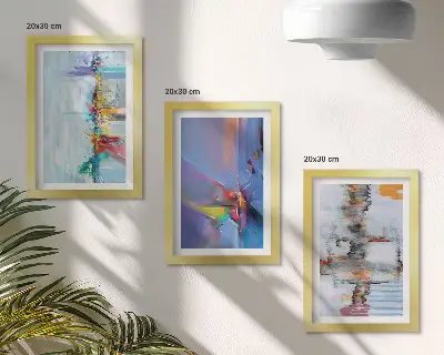 Tríptico enmarcado con diseño de composiciones abstractas