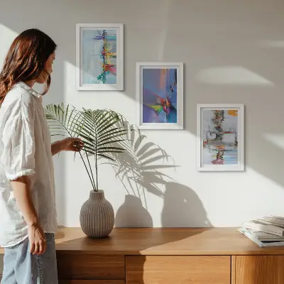 Tríptico enmarcado con diseño de composiciones abstractas