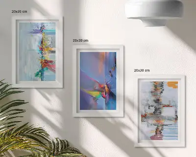 Tríptico enmarcado con diseño de composiciones abstractas