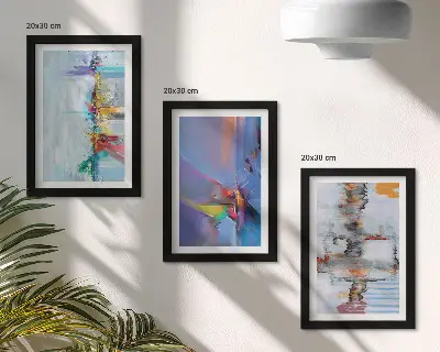Tríptico enmarcado con diseño de composiciones abstractas
