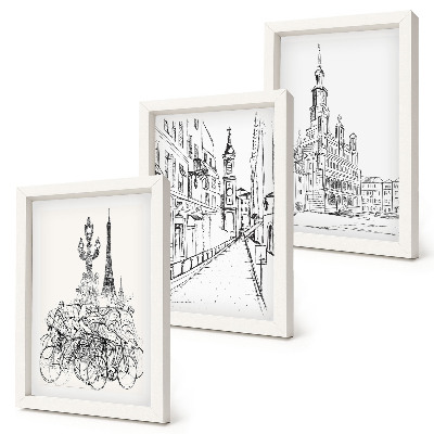 Juego de 3 cuadros decorativos Dibujos sencillos de vistas de la ciudad