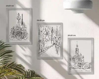 Juego de 3 cuadros decorativos con dibujos sencillos de vistas de la ciudad
