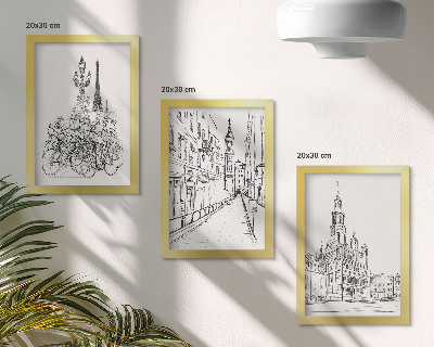 Juego de 3 cuadros decorativos Dibujos sencillos de vistas de la ciudad