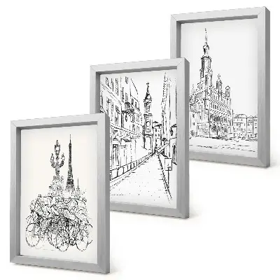 Juego de 3 cuadros decorativos con dibujos sencillos de vistas de la ciudad