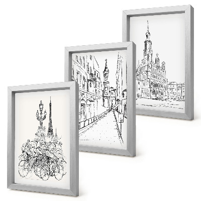 Juego de 3 cuadros decorativos Dibujos sencillos de vistas de la ciudad