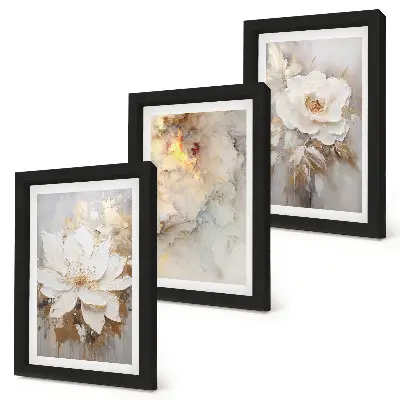 Juego de 3 cuadros decorativos con diseño floral sobre fondo claro de patrones abstractos