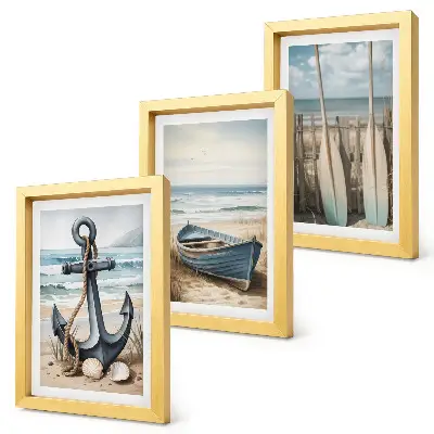 Juego de 3 cuadros decorativos con diseño de ancla de barco y remos en la playa