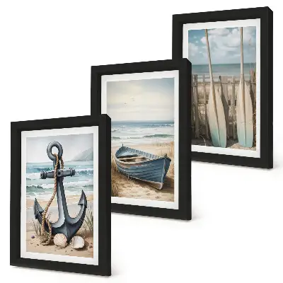 Juego de 3 cuadros decorativos con diseño de ancla de barco y remos en la playa