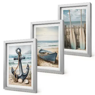 Juego de 3 cuadros decorativos con diseño de ancla de barco y remos en la playa