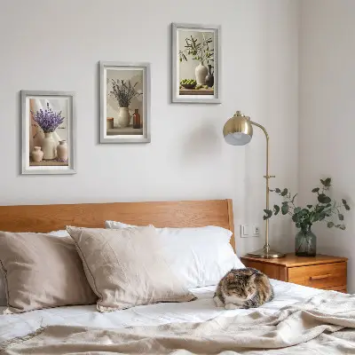 Juego de 3 cuadros decorativos con diseño de flores de lavanda, aceitunas y recipientes de cerámica