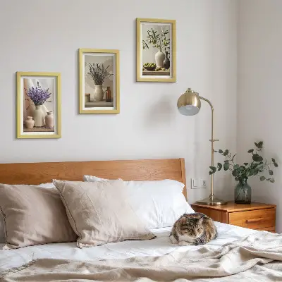 Juego de 3 cuadros decorativos con diseño de flores de lavanda, aceitunas y recipientes de cerámica