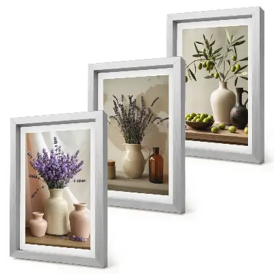 Juego de 3 cuadros decorativos con diseño de flores de lavanda, aceitunas y recipientes de cerámica