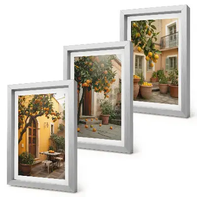 Juego de 3 cuadros decorativos con diseño de jardín y árboles cítricos en entorno soleado