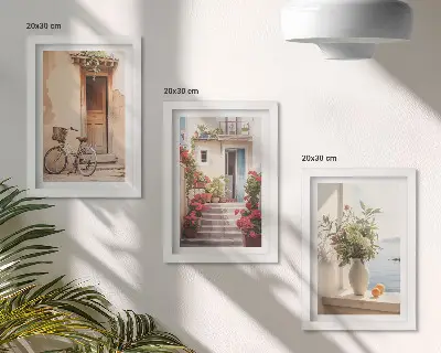 Juego de 3 cuadros decorativos con diseño de encantadoras calles costeras con flores y bicicletas