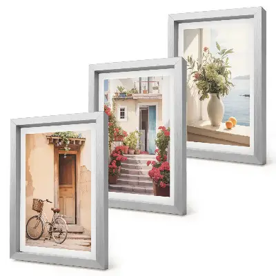 Juego de 3 cuadros decorativos con diseño de encantadoras calles costeras con flores y bicicletas