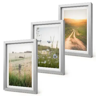 Juego de 3 cuadros decorativos con paisajes naturales de campos y un sendero al sol