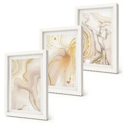 Tríptico de pintura con patrones abstractos enmarcado con diseño de pintura derramada
