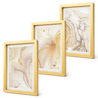 Tríptico de pintura con patrones abstractos enmarcado con diseño de pintura derramada
