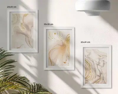 Tríptico de pintura con patrones abstractos enmarcado con diseño de pintura derramada