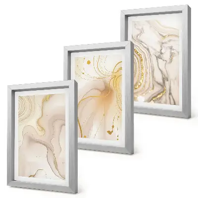 Tríptico de pintura con patrones abstractos enmarcado con diseño de pintura derramada