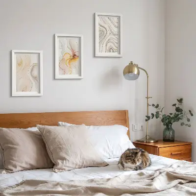 Juego de 3 cuadros decorativos con diseños abstractos cálidos y motivos elegantes
