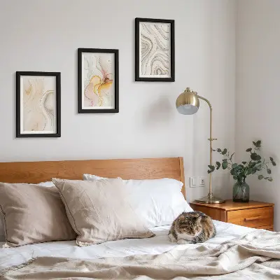 Juego de 3 cuadros decorativos con diseños abstractos cálidos y motivos elegantes