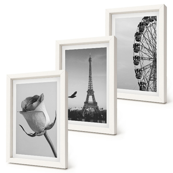 Tríptico enmarcado Torre Eiffel rosa y noria en monocromo