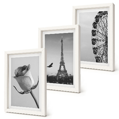 Tríptico enmarcado Torre Eiffel rosa y noria en monocromo