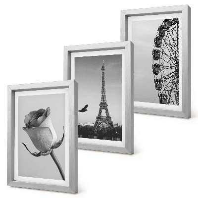 Tríptico enmarcado Torre Eiffel rosa y noria en monocromo