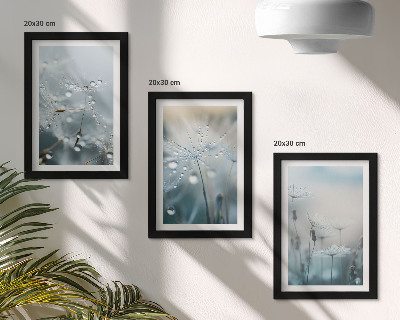 Juego de 3 cuadros decorativos Gotas de rocío sobre delicados dientes de león