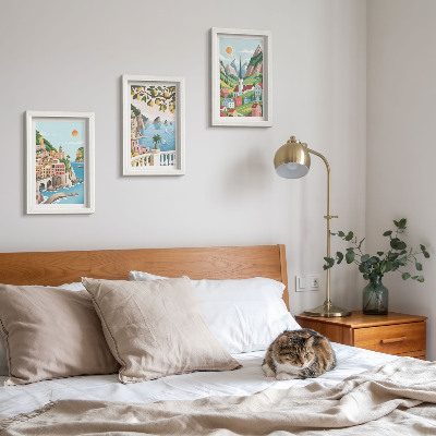 Juego de 3 cuadros decorativos Paisajes pintorescos con mar y frutas cítricas