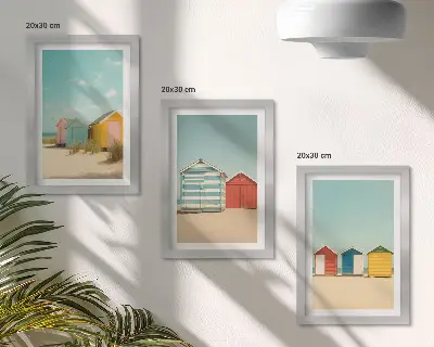 Casas de playa coloridas en un día soleado tríptico enmarcado