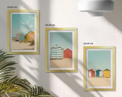 Casas de playa coloridas en un día soleado tríptico enmarcado