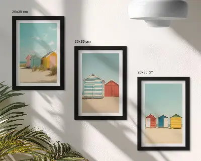 Casas de playa coloridas en un día soleado tríptico enmarcado