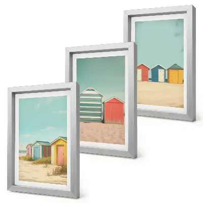 Juego de 3 cuadros decorativos con diseño de casas de playa coloridas bajo el sol de verano
