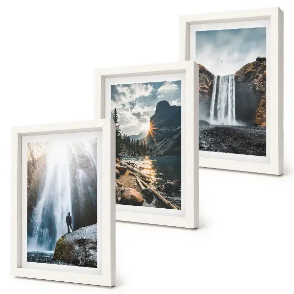 Juego de 3 cuadros decorativos con paisajes naturales de cascadas en las montañas