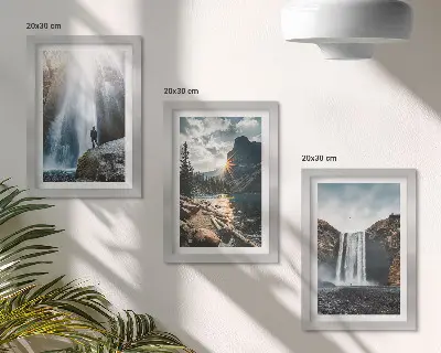 Juego de 3 cuadros decorativos con paisajes naturales de cascadas en las montañas