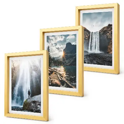 Juego de 3 cuadros decorativos con paisajes naturales de cascadas en las montañas