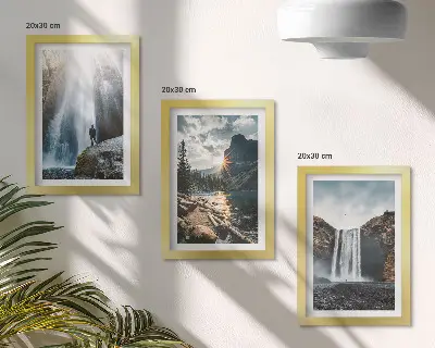 Juego de 3 cuadros decorativos con paisajes naturales de cascadas en las montañas