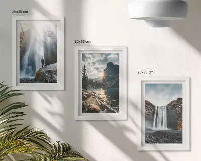 Juego de 3 cuadros decorativos con paisajes naturales de cascadas en las montañas