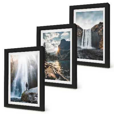 Juego de 3 cuadros decorativos Cascadas en las montañas con hermosos paisajes naturales.