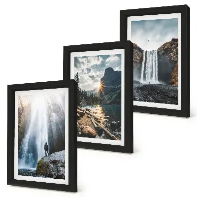 Juego de 3 cuadros decorativos con paisajes naturales de cascadas en las montañas