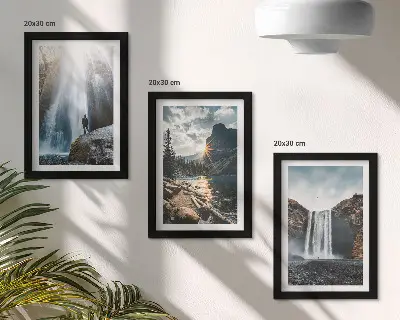 Juego de 3 cuadros decorativos con paisajes naturales de cascadas en las montañas